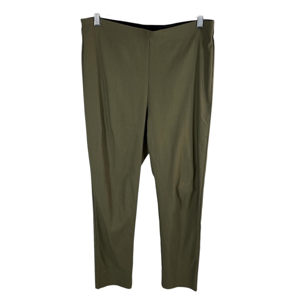 Gretchen Scott Womens Olive Green Pull On Ankle Pants V-Notch Hem Stretch Size M